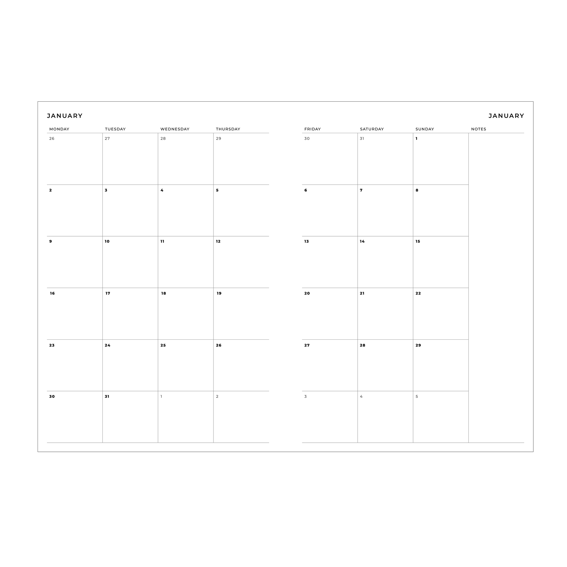 Monthly calendar internals 2024 diary by Ronnie & Co