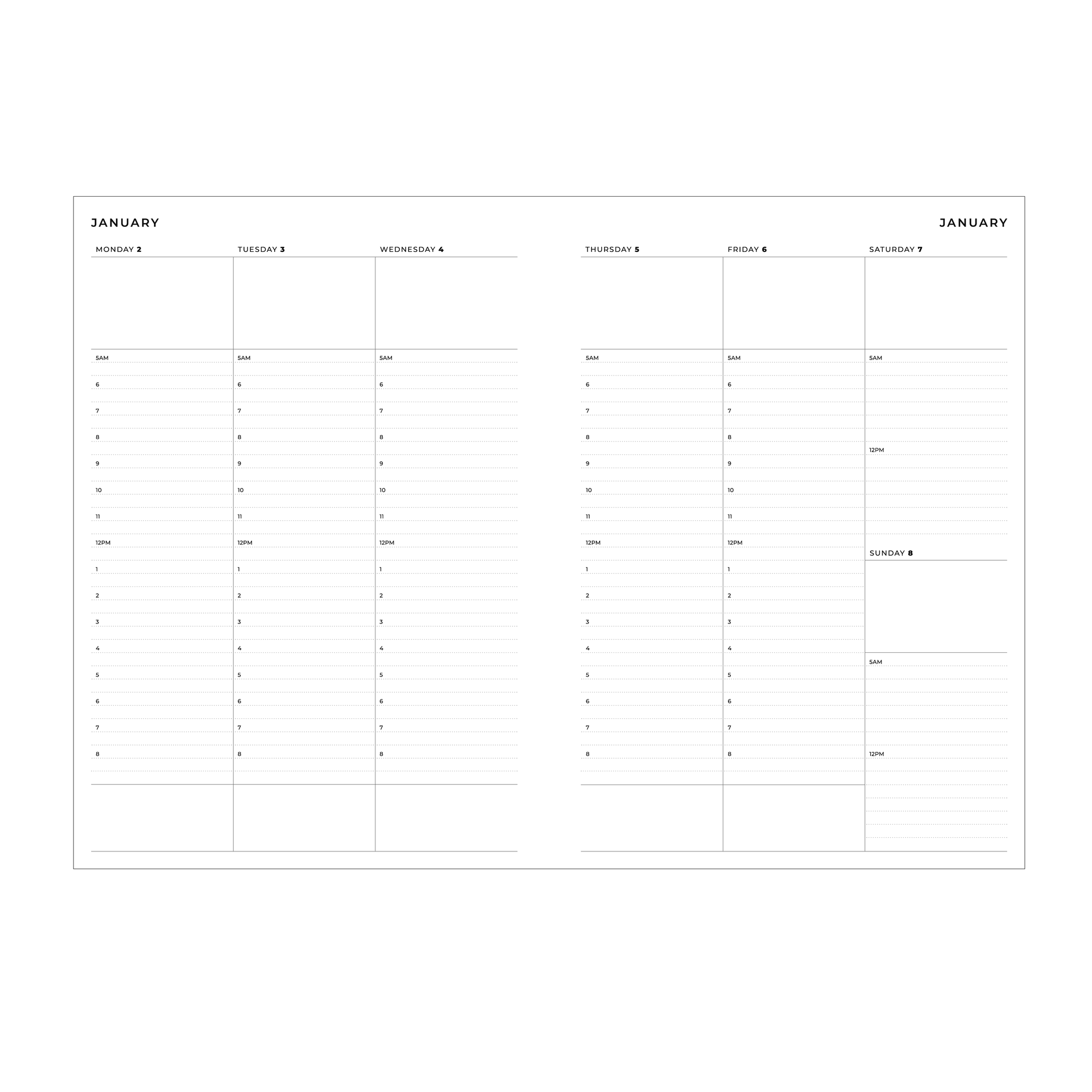 Weekly spread internals 2024 a5 planner by Ronnie & Co