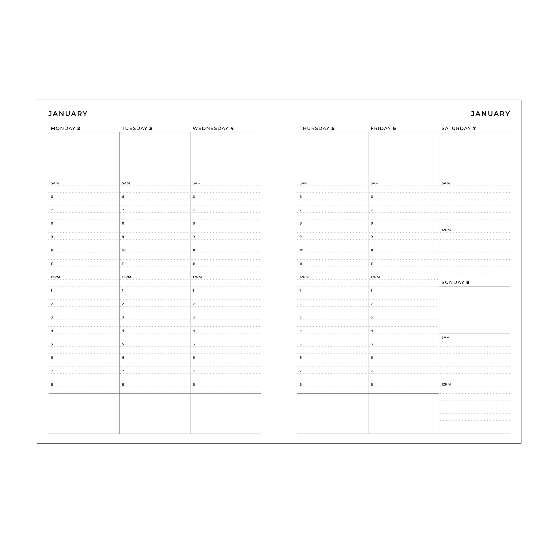 Weekly spread of 2024 A5 planner by Ronnie & Co