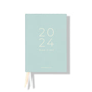 Teal front cover of 2024 diary planner by Ronnie & Co