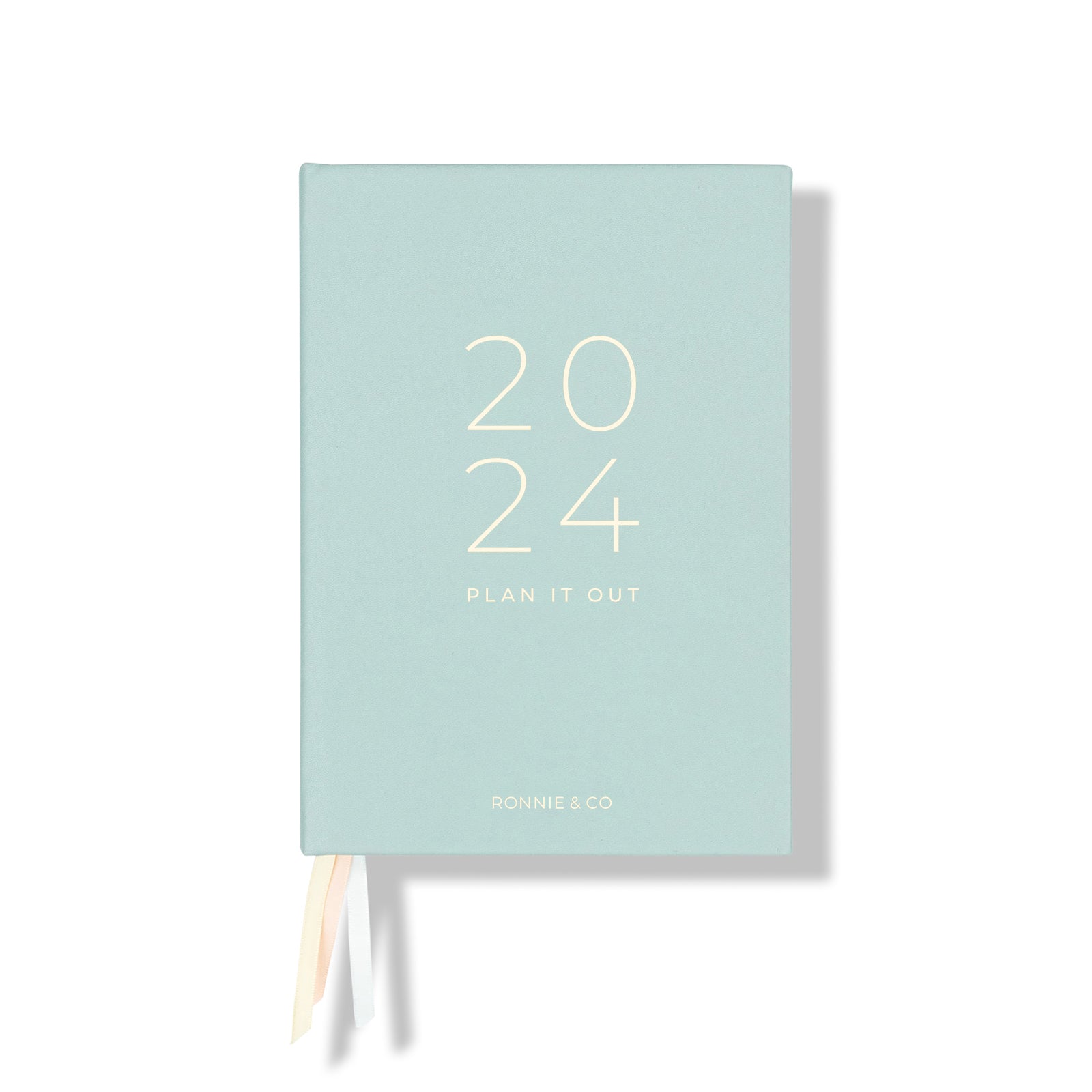 Teal front cover of 2024 diary planner by Ronnie & Co