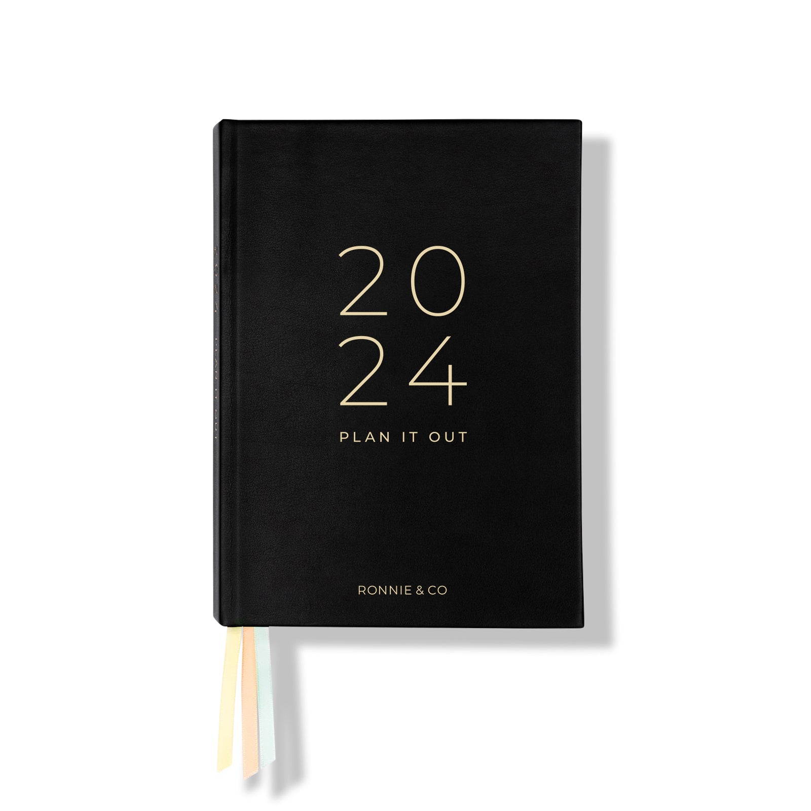 Front cover of black 2024 a5 diary by Ronnie & Co